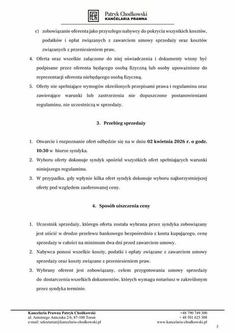 Syndyk sprzeda 15 udziałów w spółce HYDRO-INSTAL