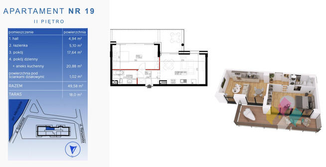 48 m2 z widokiem na J. Mikołajskie, taras 18 m2.