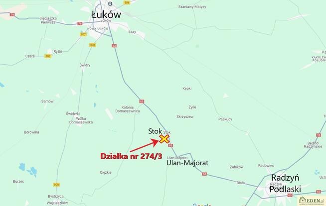 Działka budowlana Stok gm. Ulan-Majorat