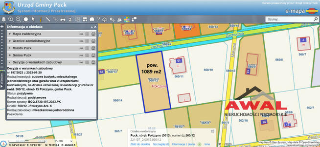 Działka budowlana Połczyno gm. Puck, Zachodnia