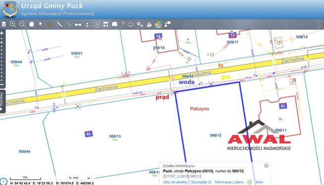 Działka budowlana Połczyno gm. Puck, Zachodnia