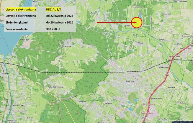 Udział 3/4, licytacja komornicza, pod zabudowę jednorodzinną