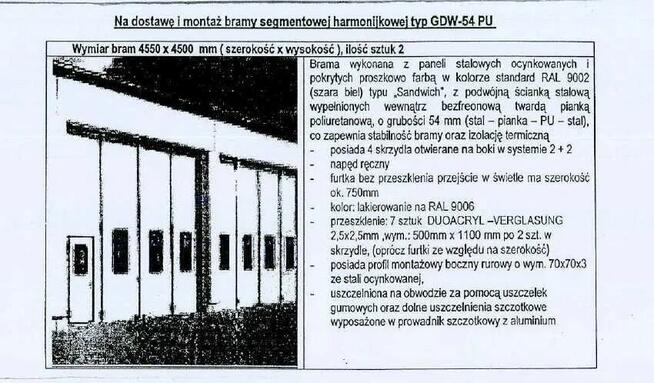 Brama segmentowa Gunther Tore 4550x4500 halowa