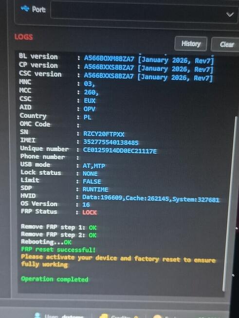 Samsung Ściąganie blokad operatora /Frp Lock Google/wzór