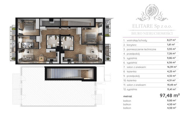Duże, mieszkanie 97,48m2, 5pokoi, 2łazienki, 3 balkony/ Jagodno, Brochów