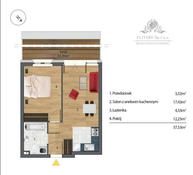 Mieszkanie 37,53m2, 3 pokoje, ogrzewanie miejskie/ Huby, Wrocław