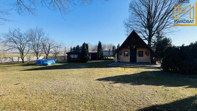 Domek z drewna na działce 1,08 hektara ze stawem !