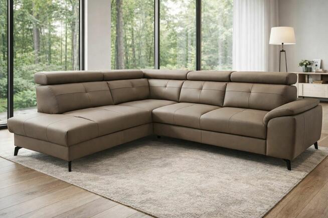 Narożnik Siella skóra naturalna 100% spanie oraz pojemnik