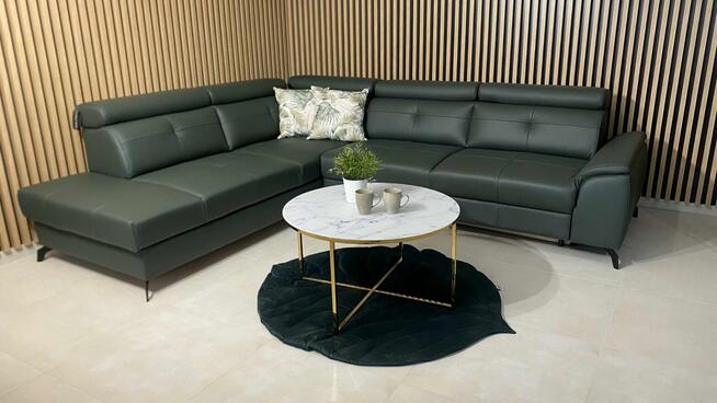 Narożnik Siella skóra naturalna 100% spanie oraz pojemnik