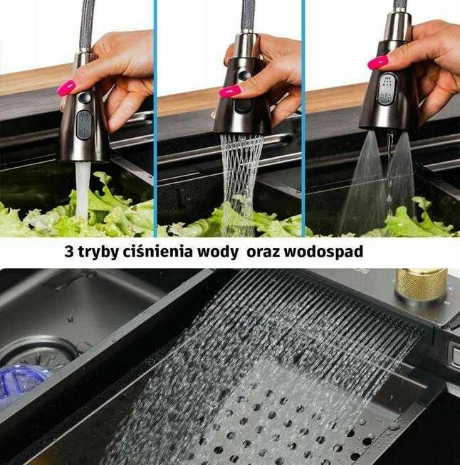 Luksusowy zlewozmywak z wodospadem i myjką szklanek