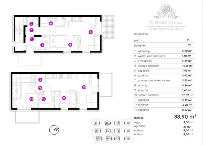 Mieszkanie dwupoziomowe 5 pokojowe 88,90 z tarasem i ogrodem /Brochów