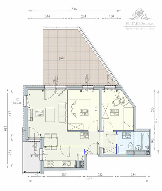 Mieszkanie 3pok. o pow 52,95m2 z balkonem/ Krzyki Partynice