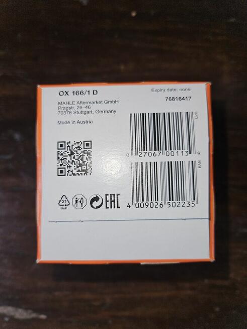 Filtr oleju MAHLE OX 166/1 D dla BMW 2.0 benzyna