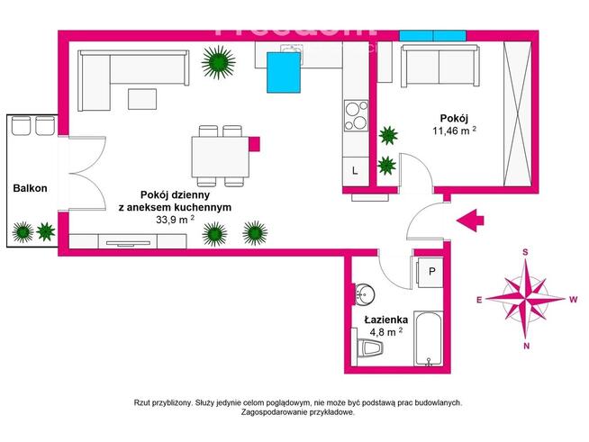 2 pokoje z miejscem parkingowym, Zieleniewo