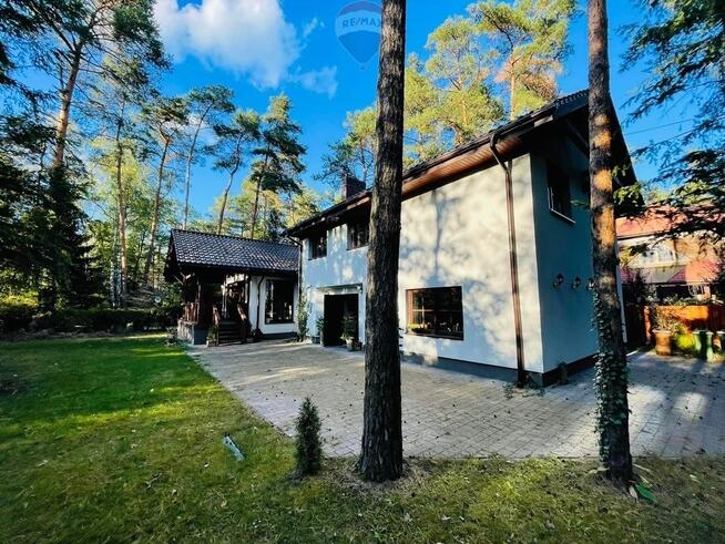 Podmiejska mała willa otoczona sosnami