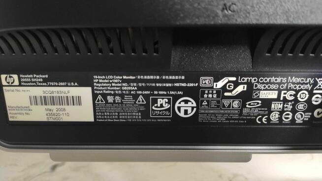 Monitor hp w1907v, 19 cali