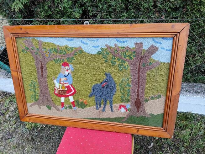 Obraz Ręcznie robiony obrazek Gobelin Czerwony Kapturek haft