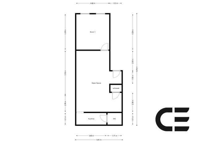 Biuro 64 m² | 2 pokoje + kuchnia | Armii Krajowej