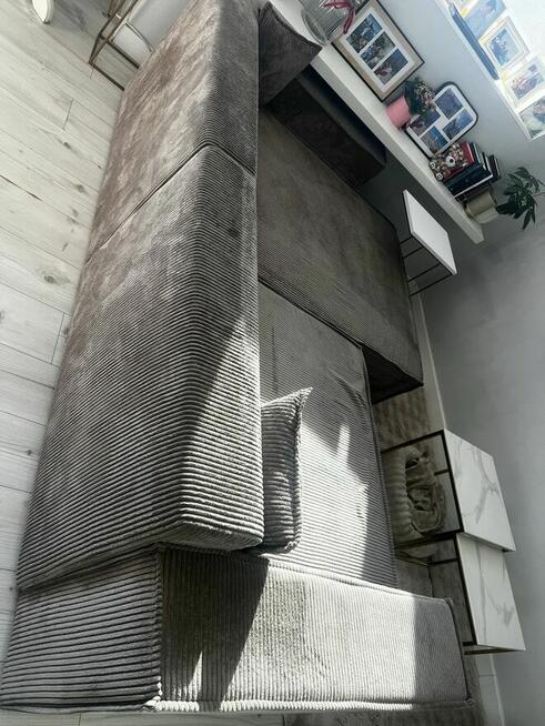 Naroznik sztruks szary beż z funcja spania