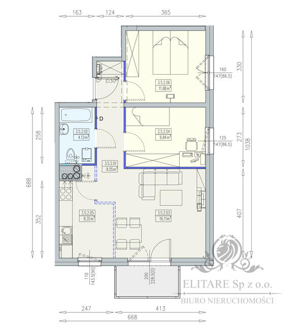 Mieszkanie 3pok, 58,35m2 z balkonem, ogrz.miejskie Krzyki, Partynice Wrocław