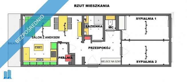 3-POK. Salon z Aneksem, PRALNIA, Balkon Do Wprowadzenia, Bez Prowizji