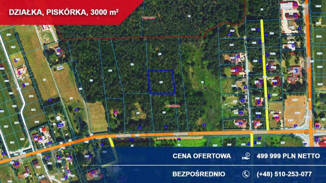 Działka budowlana 3000 m² PRZY LESIE – Piskórka, gm. Prażmów