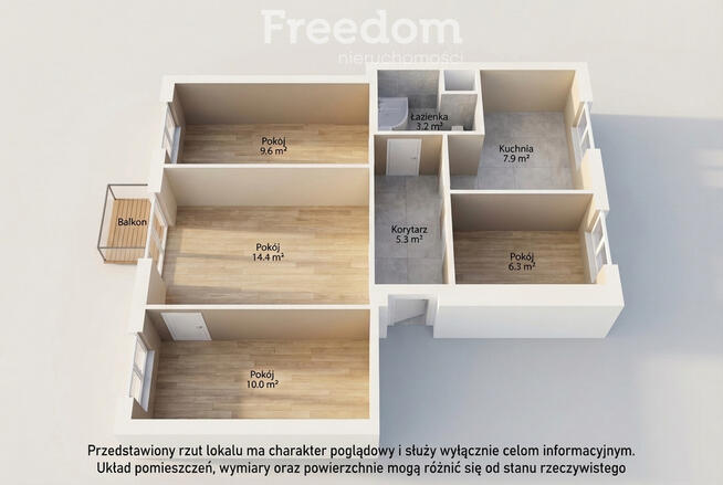 4 pokoje 57,86 m² balkon Stalowa Wola