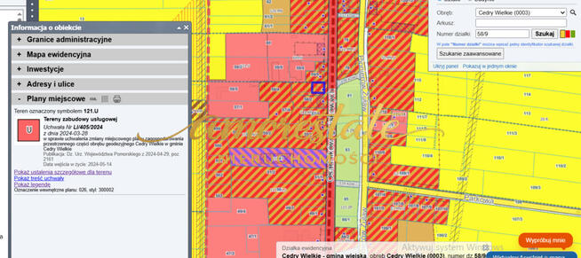 Usługowa działka z potencjałem w Cedrach Wielkich.