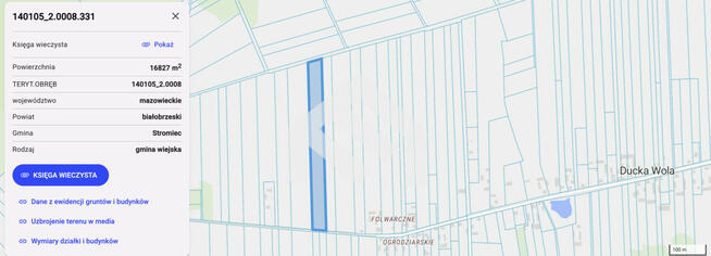 Działka rolna Ducka Wola gm. Stromiec,