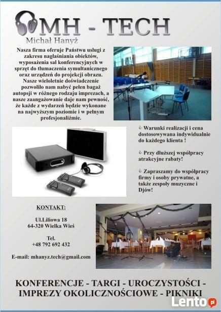 Obsługa techniczna, nagłośnienia, tłumaczenia