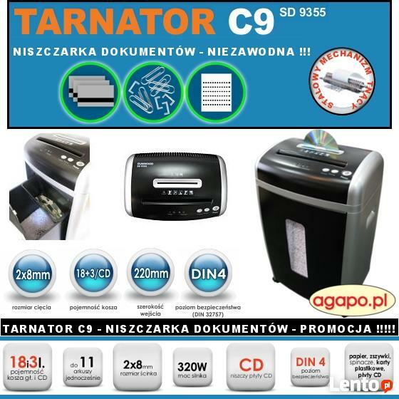 Niszczarka Tarnator C9, olej 100 ml gratis, CD, DVD najczęśc