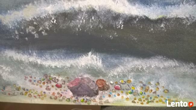 Pejzaż morski namalowany akrylem na płótnie .