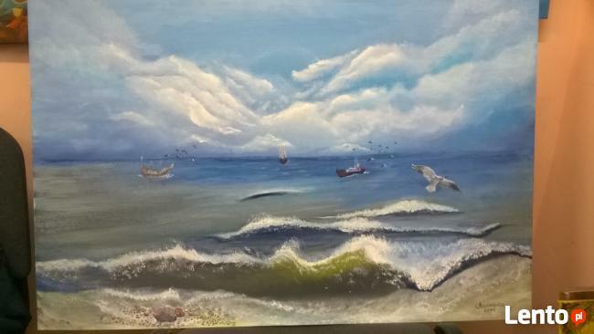 Pejzaż morski namalowany akrylem na płótnie .