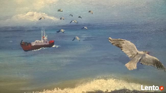 Pejzaż morski namalowany akrylem na płótnie .