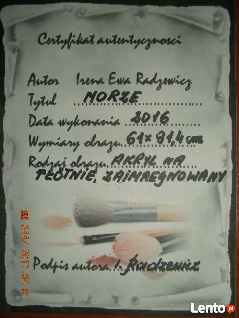 Pejzaż morski namalowany akrylem na płótnie .