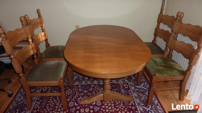 Stół rozkładany 100x200+4 krzesła z litego dębu stan b.dobry