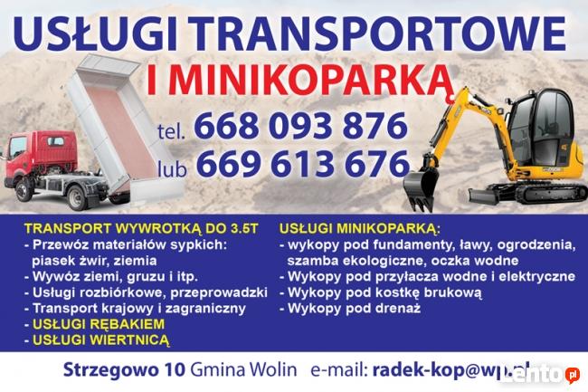 Usługi transportowe do 3,5 T, Usługi minikoparką, Rębak