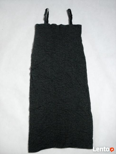 Czarna Sukienka Tuba Gnieciona HIT 38 M Ołówkowa