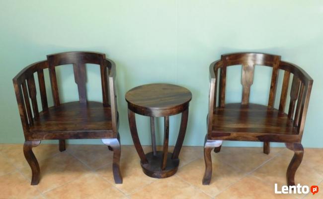 komplet 2 krzesła + stoliczek meble kolonialne palisander
