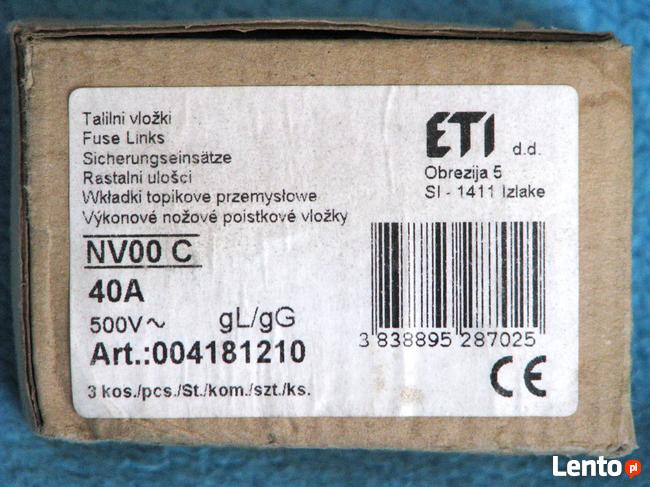 Bezpiecznik ETI 40A gL/gG 500V 120kA BM bezpiecznik mocy
