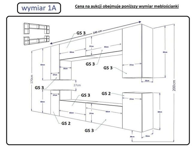 Nowoczesna meblościanka BERG C1 meble do salonu w macie LED