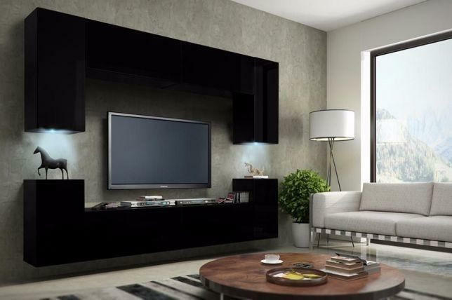 Nowoczesna meblościanka BERG C1 meble do salonu w macie LED