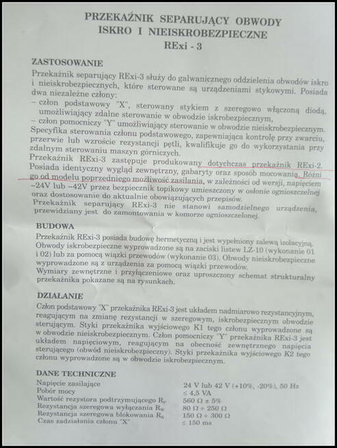 Przekaźnik separujący obwody iskro i nieiskrobezpieczne RExi