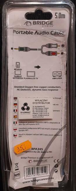 przewód 5 m , 3,5 m stereo 2 x RCA