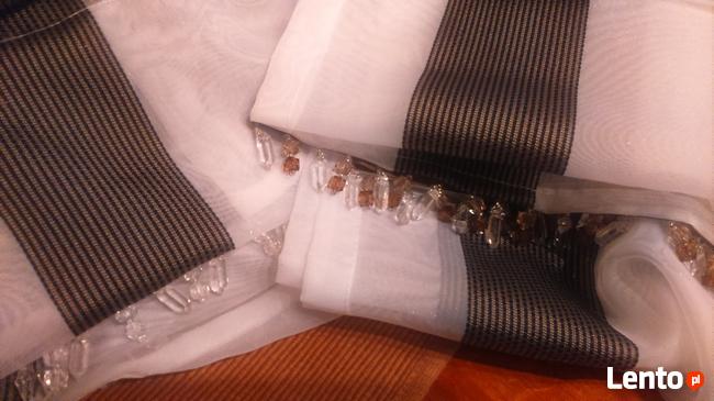 Firana woal z organtyną biały 290cm,firanka pasy fiolet, brąz