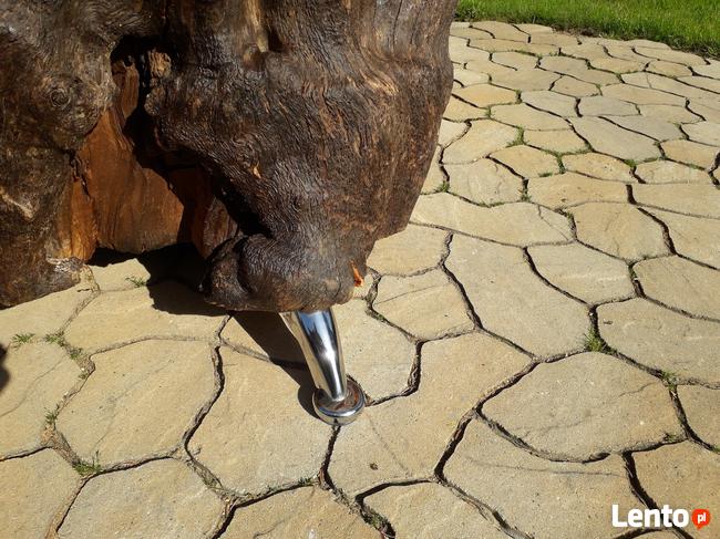 Stół drewniany z korzenia szklany blat