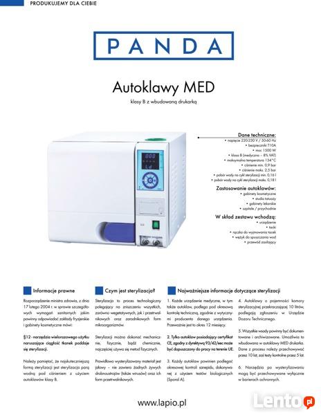 Autoklaw Panda Trzebnica MED12 Klasa B z drukarką 12L