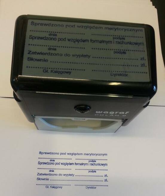 Pieczątki KSIĘGOWE z tabelą tabelką dużą ilością tekstu W-wa