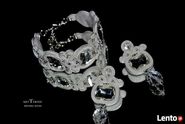 biżuteria ślubna sutasz, bransoletka i kolczyki, na prezent