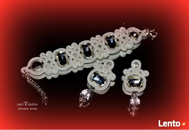 biżuteria ślubna sutasz, bransoletka i kolczyki, na prezent